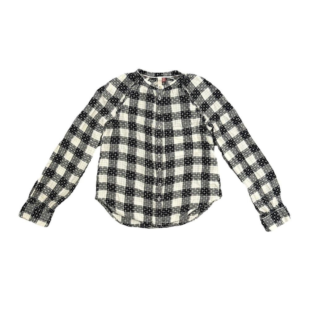 Anthropologie Pilcro Plaid Blouse XS Wool Blend Puff Sleeve Mandarin Collar Top